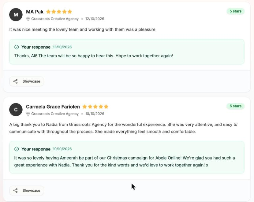 The posterly Google Business review inbox showing reviews with your replies